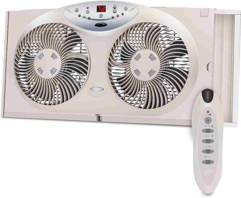 Bionaire 8.5" Twin Window Fan with Reversible Airflow, 3 Speeds, Remote Control