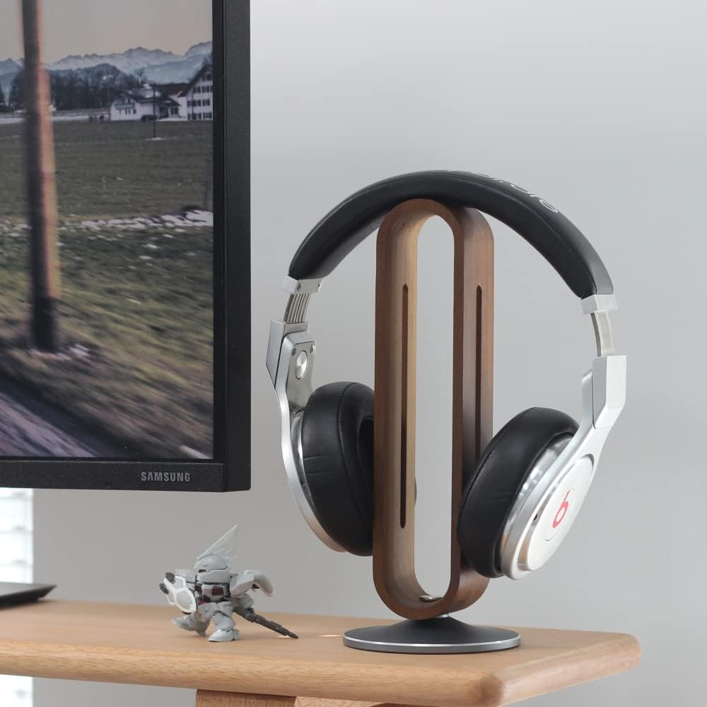 Headphone Stand for Desk, BRIGHT STONE Wood Headset Holder Bamboo & Aluminum Earphone Stand for All Headphones | Wooden Headphone Stand