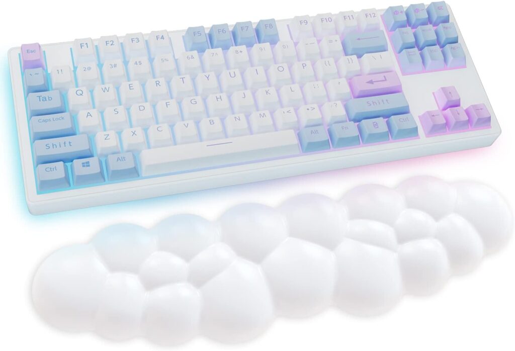 Cloud Wrist Rest Keyboard, White Cloud Palm Rest with PU Leather Memory Foam Cute Keyboard Rest for Wrist