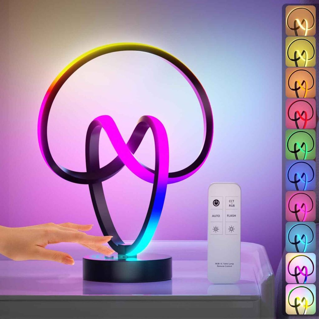 12-Color RGB Table Lamps, Touch & Remote Control Bedside Lamp 16 Modes Dimmable Spiral Table Lamp