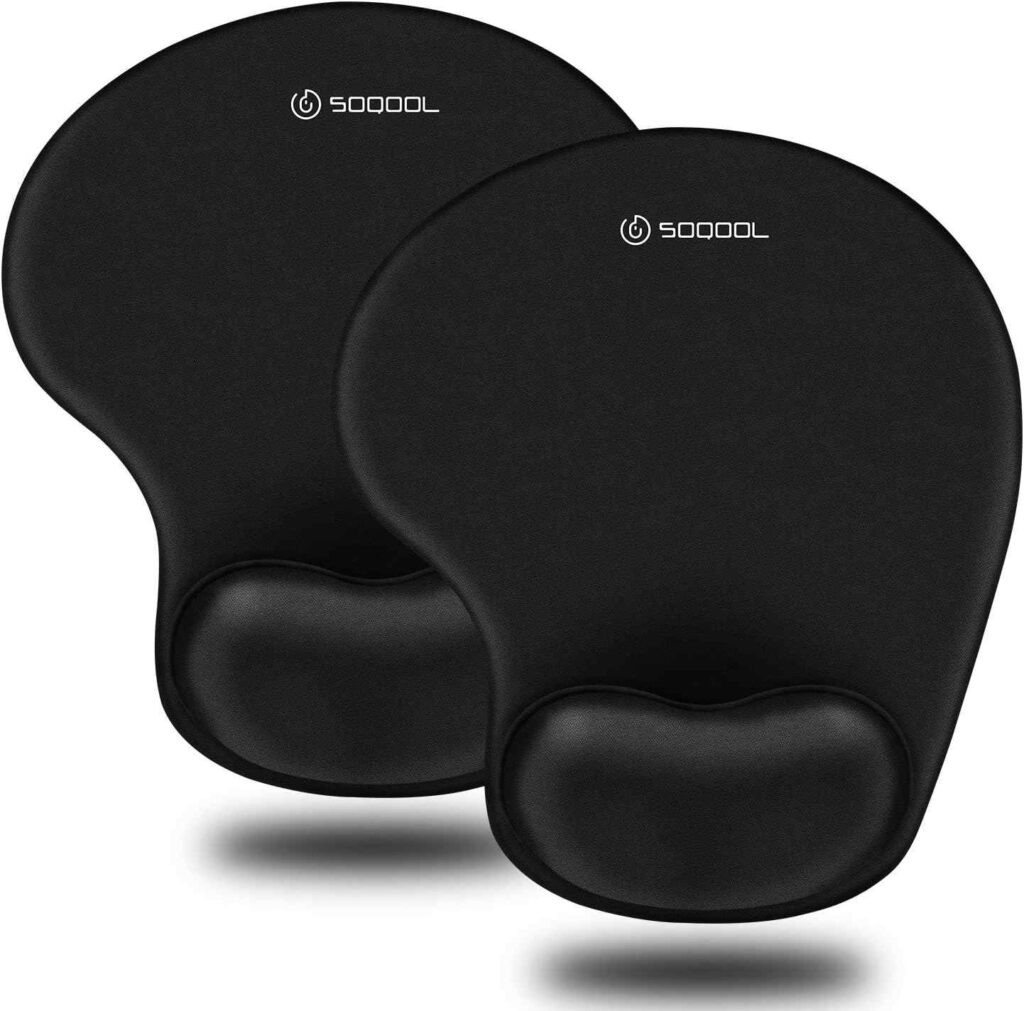 Soqool Mouse Pad, 2 Pack Ergonomic Mouse Pads with Comfortable Gel Wrist Rest Support and Lycra Cloth