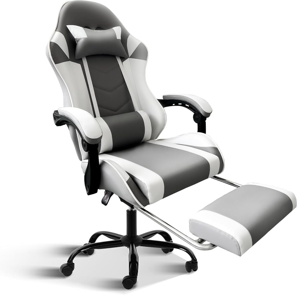 YSSOA White Gaming Chair with Footrest, Big, and Tall Gamer Chair, Racing Style Adjustable Swivel Office Chair