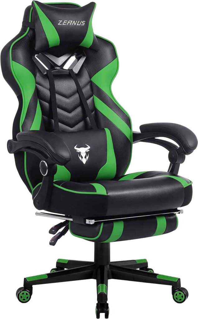 Zeanus Green Gaming Chair High Back Gamer Chair with Footrest Recliner Computer Chair